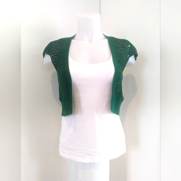 BCBG Emerald Green Sequined Knit Shrug; Likely Size XS - Picture 4 of 9